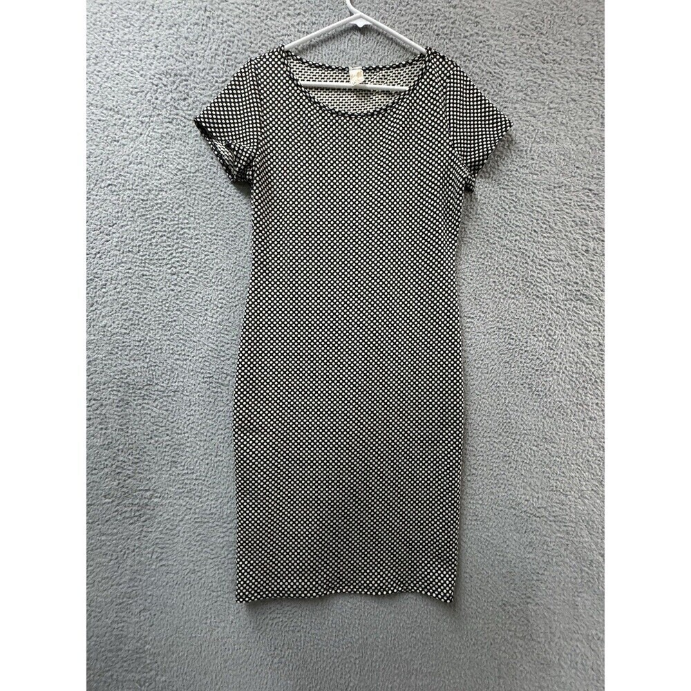 LA Breeze Dress Womens L White Black Short Sleeve Stretch Knee Length